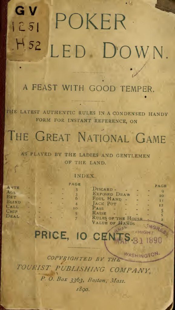 Poker Boiled Down ... The Latest Authentic Rules By J. R. Henry (1890)